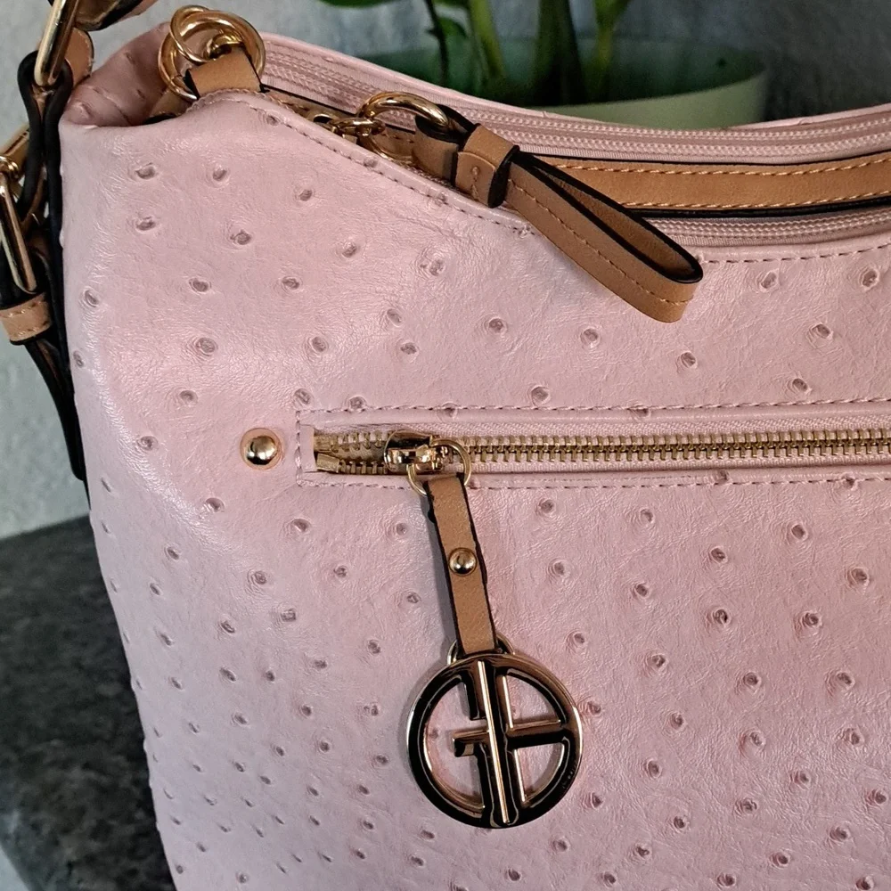 Giani Bernini Pink Faux Ostrich Handbag - Picture 5 of 13
